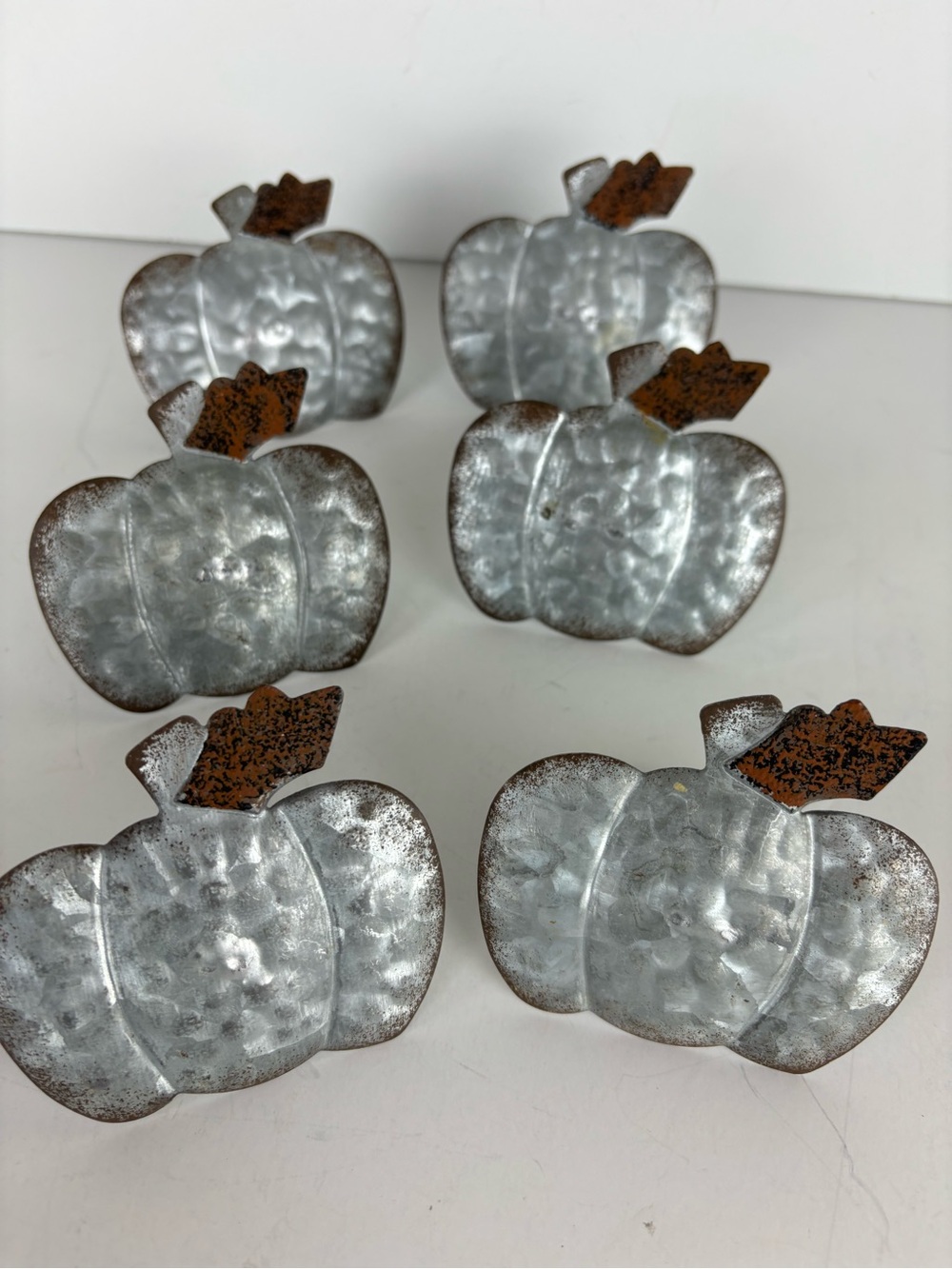 Set of 6  Rustic Pumpkin Napkin Rings-Grey Galvanized Metal-Fall Table Decor